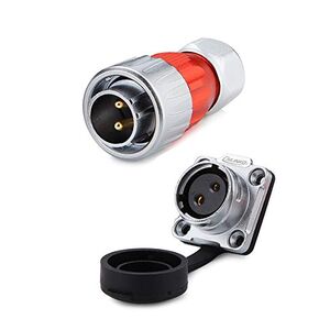CNLINKO 2 Pin Power Industrial Circular Connector, Male Plug & Female Panel Mount Receptacles Socket Jack, Outdoor Waterproof IP67, AC DC, Zinc Alloy Metal Case Heavy Duty