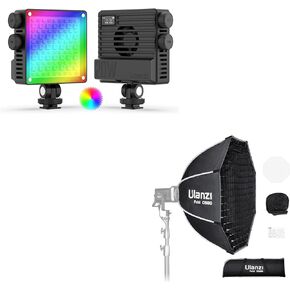 ULANZI LE20 RGB Video Light, 20W Pocket Camera Light 360° Full Color Portable Photography Video Lighting, ULANZI 31.5"/80cm Parabolic Softbox Quick Release Bowens Mount, DS80 Fast-Setup Umbrella Softb