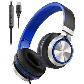 Upgraded USB Type C Wired Headphones, Foldable Over-Ear Headphones with Mic and Volume Control, Hi-Fi Stereo Sound, for Adults/Teens/Toddlers/Tablets/Travel
