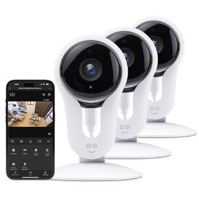Geeni Glimpse Indoor Home Security Camera - 1080p Video Wireless WiFi, 2-Way Audio, Motion Alert Phone App, Compatible with Alexa, Google Home, White (3-Pack)