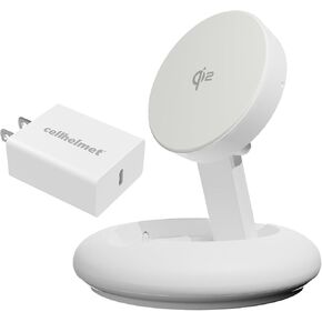 cellhelmet Magnetic Fast Wireless Charger Stand 15W - Fast Charging - MagSafe Compatible Charging Dock for iPhone 16 15 14 13 12 & Qi2 for Samsung with 20W PD Wall Block