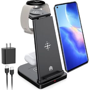 Wireless Charger for Charging Station, 3 in 1 Charger Stand for Multiple Devices Fast Dock for Samsung Galaxy S24 S23 Ultra S22 S21 S20 Z Flip Fold 4, Samsung Watch 7/6/5/4/3/Pro Galaxy Buds (Black)