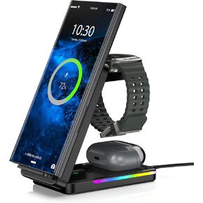 Wireless Charger for Samsung Charging Station for Samsung Galaxy S25 Ultra/S24 Ultra/S23/Galaxy Bud Series, 3 in 1 Android Charging Station, Watch Charger for Galaxy Watch 7/6/5 Pro