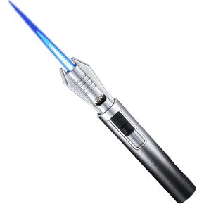 Torch Lighter - Windproof Jet Flame Refillable Butane Lighter with Adjustable Flame, Lightsaber Design, Visible Window, for Kitchen, Outdoor(Gas Not Include) (Black & White)