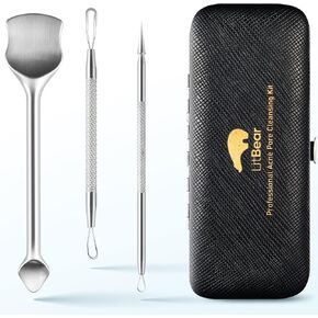 LitBear Pore Prep Tool, Blackhead Remover Pimple Popper Tool Kit, Stainless Steel Blackhead Extractions Tool for Acne, Whitehead Popping, Blemish, Comedone