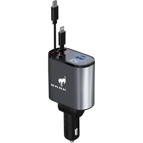 Retractable Car Charger for Bronco 2/4 Door, 4 in 1 Fast Phone Charger 60W, USB C and Lightning Car Charger Adapter, Bronco Accessories 2025-2020, 2.6ft