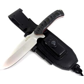 JEO-TEC Nº15 Full Tang Bushcraft Survival Hunting Tactical Knife - BOHLER N690C Stainless Steel, Multi-positioned Leather Sheath, Sharpener Stone