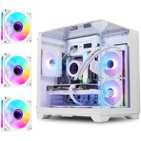 GOPIE T03 White Mini Tower 3-Sided Glass case with 3Pack ARGB Fans