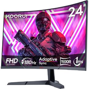 KOORUI ‌180Hz Curved Gaming Monitor, 24" FHD 1500R VA 1ms, FreeSync/G-Sync Compatible, Low Blue Light & Flicker-Free, Tilt & VESA Mount