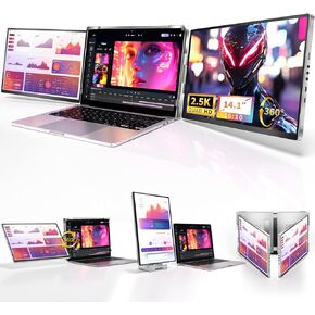 Triple Screen Laptop Monitor Extender - 2.5K QHD IPS Triple Portable Monitor for Laptop 13.3-17 Inch, Plug Play and Compatible with MacOS/Wins/Chrome/Dex (Silver)