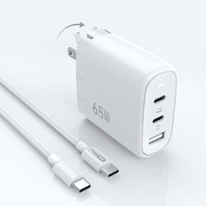 Newincon 65W USB C 3-Port Gan III Charger ، PPS Fast Wall Charger مع كابل مضفر 6 قدم ، شاحن سريع قابل للطي لـ MacBook Pro/Air ، iPhone 16/15 ، iPad Pro/Air ، Dell XPS ، Galaxy S24/S23 ، Pixel 8/7