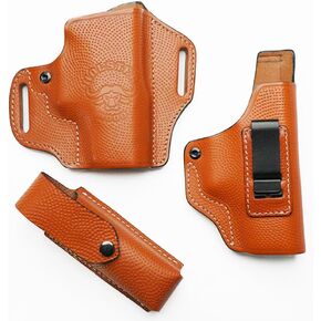HolsterHood Leather Holster Combo Compatible with Glock 19 (Gen 3/4/5), 19X,17, 45, 44, 25, 32, 23, 22, 26/ Sig Sauer P320/ 1911 / Berretta APX/S&W M&P – IWB, OWB Holster, and Magazine Holder