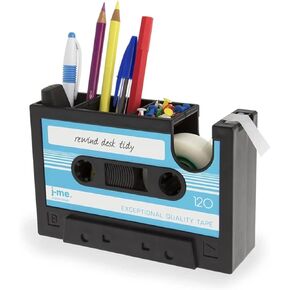 Tape Dispenser with Pen Holder, The Retro Cassette Heat Tape Dispenser, Cute Roll Holder with 1 Roll, Paperclips Holder,Stationery Desk Tidy Container, Office Stationery Storage,Great Office Gifts