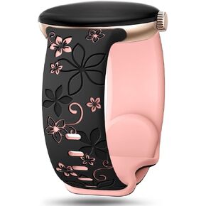 Two-Tone Floral Engraved Band Compatible with Google Pixel 3 2 1 41mm/ Pixel 3 45mm, Flower Soft Silicone Sport Strap for Pixel Watch 3 2 1 Women Men