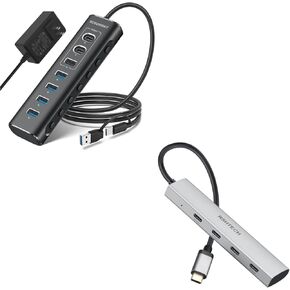 Rosonway 7-Port USB 3.2/USB C Hub with 10Gbps USB-A 3.2, 2 USB-C 3.2, 4 USB 3.0 Ports + RSHTECH 4-Port USB C to USB-C 3.2 Gen 2 Hub 10Gbps USB Dongle
