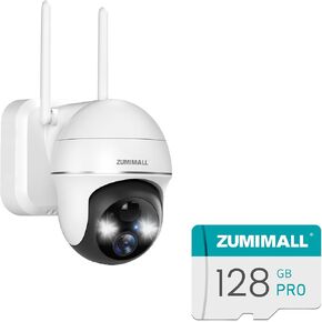 ZUMIMALL 2K Security Camera Outdoor Wireless WiFi with 360° PTZ, Battery Powered Wireless Cameras for Home Surveillance, 128GB SD Card for Security Cameras