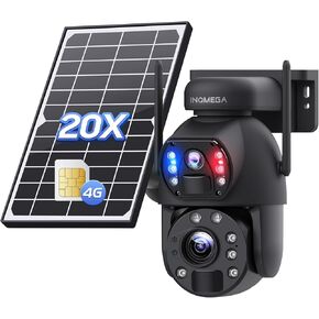 INQMEGA [20X Optical Zoom] 4G LTE Cellular Security Camera Dual-Lens,6MP No WiFi Solar Camera Wireless Outdoor,Siren Alarm,Color Night Vision,Dual Screen,Include 4G Card