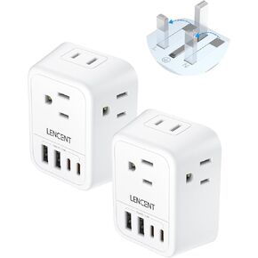 Lencent 2 Pack Pack European Travel Slud Adapter ، قابلة للطي إلى محول توصيل الولايات المتحدة مع 4 منافذ ، 4 محول شاحن USB ، محول الطاقة من النوع C للولايات المتحدة الأمريكية إلى إيطاليا فرنسا البرتغال أيسلندا ألمانيا