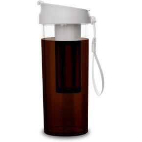 watchget Cold Brew Coffee Maker Travel Tumbler with Soft Silicone Handle Portable Iced Coffee & Tea Infuser with Airtight Lid Cold Brew Travel Cup 17oz/500ml White