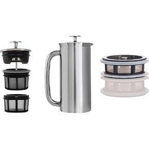 ESPRO - P7 French Press - Double Walled Stainless Steel Insulated Coffee and Tea Maker with Micro-Filter - Keep Drinks Hotter for Longer (Polished Stainless Steel, 18 Oz) + Extra Tea Micro-Filter