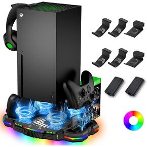 حامل تبريد مع 4 حاملي وحدة تحكم ، وقوف سماعة الرأس 2 وبطاريتين قابلة للشحن لسلسلة Xbox Series X