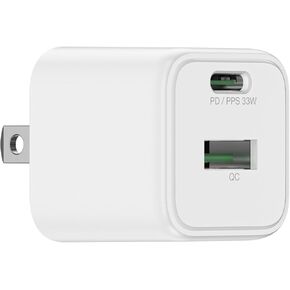 Dual Ports Charger Block, PPS PD 33W Fast Charging USB A and Type C Power Adapter for Cellphone and Tablet (iPhone 16/15/14/13/12/11/X, Samsung, Google, iPad and More), USB C Wall Charger, White