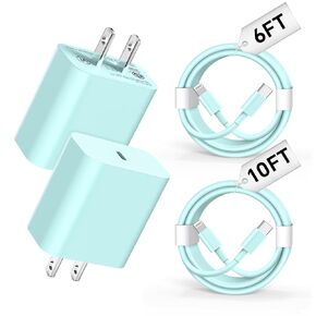 Compatible with iPhone Charger 6/10Ft Fast Charging 2Pack 20W PD Fast Charger Type C Fast Charging Block & Fast Charger Cord Compatible with iPhone 14/13/12/11 Pro/iPad/Pro Max/Plus/XS/XR/SE