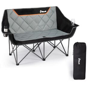 EMERIT Oversized Double Duo Camping Chair Folding Camping Loveseat 2 Person Camping Couch Heavy Duty Lawn Chairs for Outside with Padded Seats & Armrests-Support 650LBS