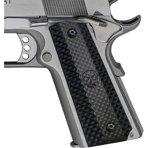 Cool Hand 1911 Carbon Fiber Grips, Fit for Most Full Size Government Commander 1911 Pistol, Grips Screws Included, with Skull Logo, Ambi Safety Cut, Black