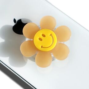 Cheerful Smiley Flower Phone Grip - Bright, Expandable, Collapsible - Comfortable Touch, Secure Grip (Orange)