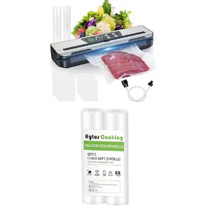 Vacuum Sealer Machine with Built-In Cutter, 8-in-1 Functions & Hytus Cooking 2-Pack Vacuum Sealer Rolls (11" x 20'), BPA-Free, Commercial-Grade Food Storage & Sous Vide Bags