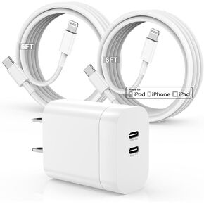 iPhone 14 13 12 Fast Charger, [Apple MFi Certified] Dual Port USB C Charger Adapter for Apple, 2Pack-3FT Lightning Cable with Type C Charger Block Fast Charging for 14 13 12 11 Pro Max/iPad, AirPods