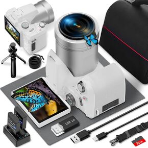 64MP Digital Camera for Photography, 4K Vlogging Camera for YouTube with 3" Flip Screen,16X Digital Zoom, WiFi& Autofocus,2 Batteries, 32GB TF Card(S200,Black)