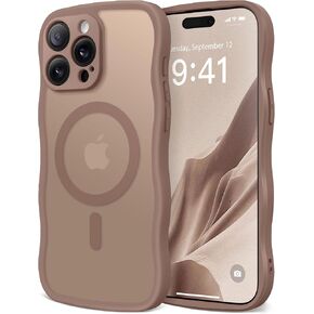 Cute for iPhone 13 Pro Max Case, Compatible with MagSafe, [Curly Wave Edge] [Full Camera Protection] [13 FT Drop Protection] Magnetic Phone Case for 13 Pro Max 6.7 Inch, Brown