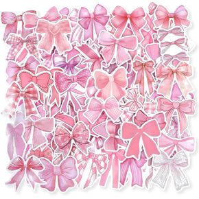 100 PCS Cute Bow Stickers Water Bottle Waterproof Wall Cup Cute Aesthetic Pink Bow Stickers for Women Girls Envelopes Journal Laptops Phone Luggage Guitar