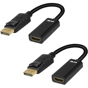 VCE DP to HDMI Adapter 2-Pack, Gold Plated DisplayPort to HDMI Male to Female Adapter Cable,1080P HDMI 2.0 Converter with Audio, Black - 7.8 Inch