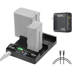 4-Channel NP-F Battery Charger with Cable, LCD Screen Indicator Light, PD100W Fast Charging, Support Switch Charging Modes, Compact and Portable, Compatible with Sony NP-F550 F750 F970 Adapter in Kuwait