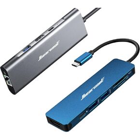 Hiearcool 8IN1 USB C Hub and 7IN1 USB C Hub, Multi-Port Type C Adapter Compatible for MacBook Pro Dell Hp Lenovo
