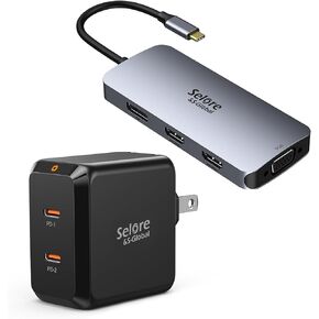 USB C Docking Station Dual HDMI Monitor Adapter,USB C GaN Charger, 67W Dual USB C Charger PD 3.0 Foldable PPS Fast Charger Block