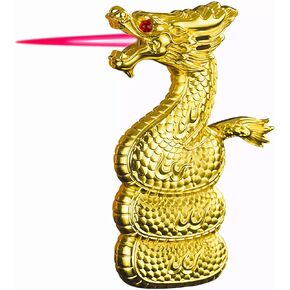 Dragon Torch Lighter - Windproof Butane Lighter, 3D Carved Zinc Alloy Dragon Design, Refillable, Adjustable Flame, High-Pressure Jet Flame, Pocket Size, Gift Box for Men. (Gold Dragon)