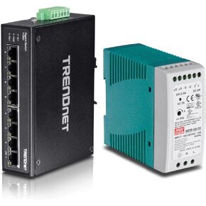 TRENDnet 8-Port Hardened Industrial Gigabit DIN-Rail Switch, 16 Gbps Switching Capacity & 60 W Single Output Industrial DIN-Rail Power Supply, Universal AC Input, TI-M6024