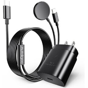 2 in 1 for Samsung Galaxy Watch Charger 25W USB-C Block Fast Charging Compatible with Galaxy Watch Ultra/7/6/6 Classic/5/5 Pro/4/3/Active 2/FE & Galaxy S25/S24/S23/Z Fold 6 & iPhone 16/15 4FT