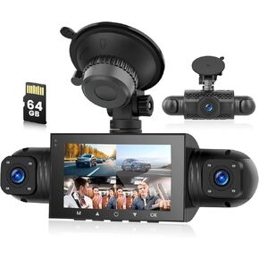 4 Channel Dash Cam, 360 Dash Camera FHD 1080Px4 Front and Rear Inside Left Right, Car Camera with Free 64GB Card - Loop Recording G-Sensor Night Vision Backup Assist Parking Surveillance