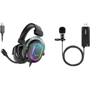 FIFINE PC Gaming Headset with 7.1 Surround Sound, RGB, Soft Ear Pads, USB Lavalier Microphone for Laptop and Mac (H6+K053)