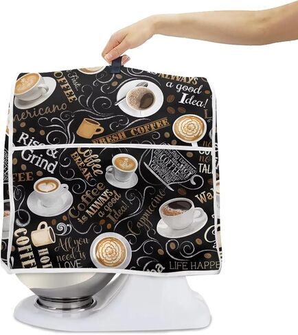 UNICEU Coffee Latte Print Stand Mixer Dust Cover for Kitchen Aid Mixer Protective Dust Cover with Top Handle and Pockets Kitchen Appliance Dust Cover Accessories in Saudi Arabia