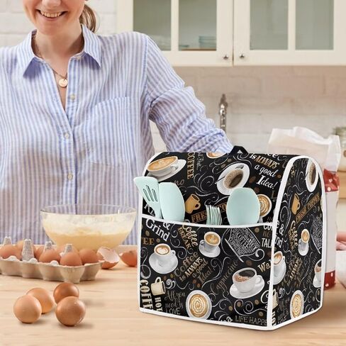 UNICEU Coffee Latte Print Stand Mixer Dust Cover for Kitchen Aid Mixer Protective Dust Cover with Top Handle and Pockets Kitchen Appliance Dust Cover Accessories in Saudi Arabia