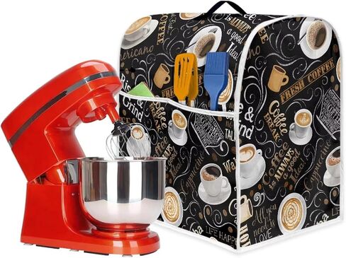 UNICEU Coffee Latte Print Stand Mixer Dust Cover for Kitchen Aid Mixer Protective Dust Cover with Top Handle and Pockets Kitchen Appliance Dust Cover Accessories in Saudi Arabia