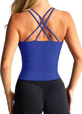 LASLULU Womens High Neck Longline Sports Bra Padded Strappy Workout Yoga Running Bras Crop Tank Top in Saudi Arabia