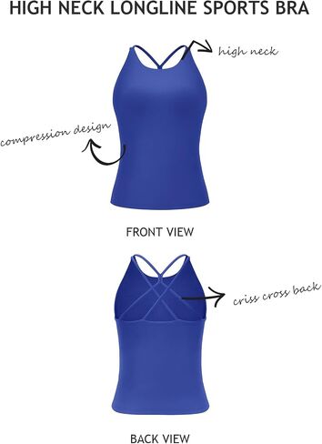 LASLULU Womens High Neck Longline Sports Bra Padded Strappy Workout Yoga Running Bras Crop Tank Top in Saudi Arabia