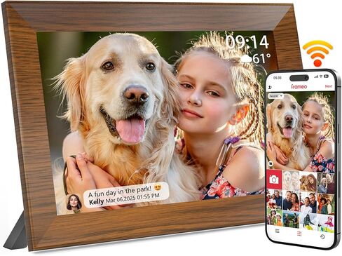 Frameo 10.1 بوصة WIFI إطار الصورة الرقمية ، 1280 × 800 إطارات صور HD ، إطارات شاشة اللمس IPS ، ذاكرة 32 جيجابايت ، تدوير تلقائي ، مكتب أو جدار ، مشاركة مقاطع فيديو وصور في أي وقت للعشاق والعائلة in Kuwait